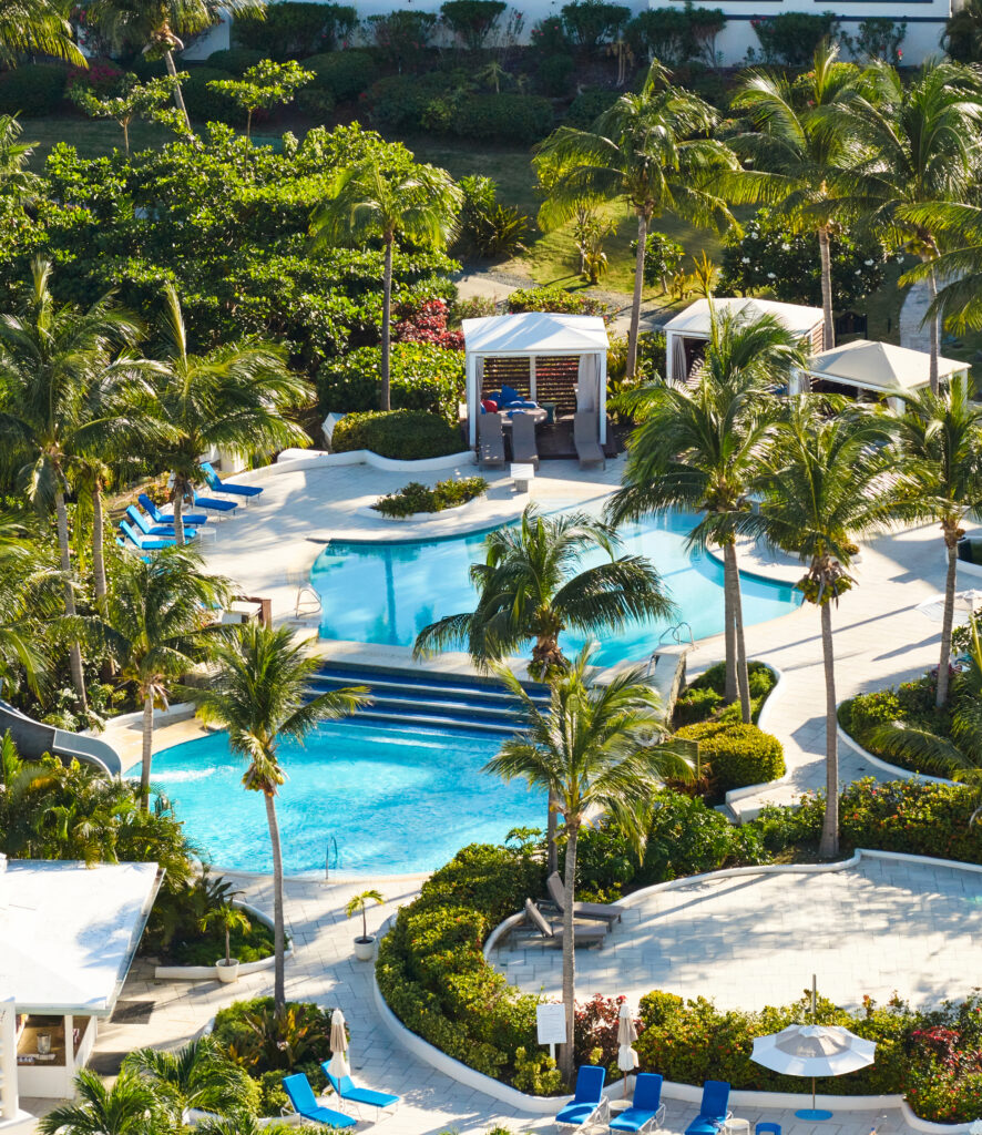 Aerial view of the Ritz-Carlton St. Thomas resort pool complex built by Aquatics International Group